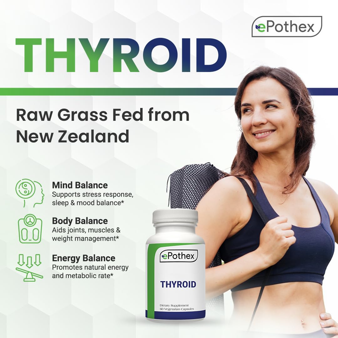 EPOTHEX Raw Grass-Fed Desiccated Bovine Thyroid Capsule, 60 Count