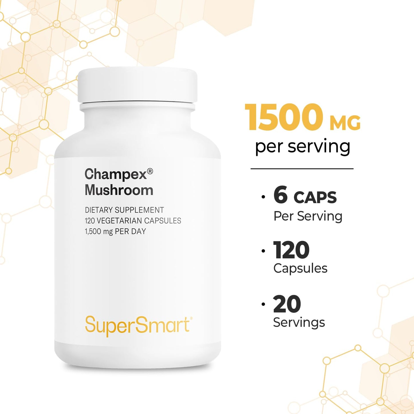 Supersmart Champex Mushroom (Agaricus Bisporus Extract) 1500 mg per Day Vegetarian Capsules, 120 Count