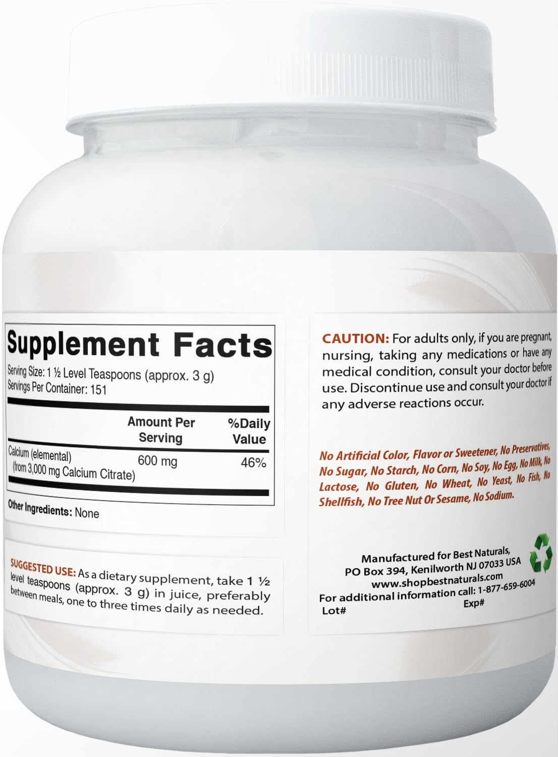 Best Naturals Calcium Citrate Powder 16 Ounce
