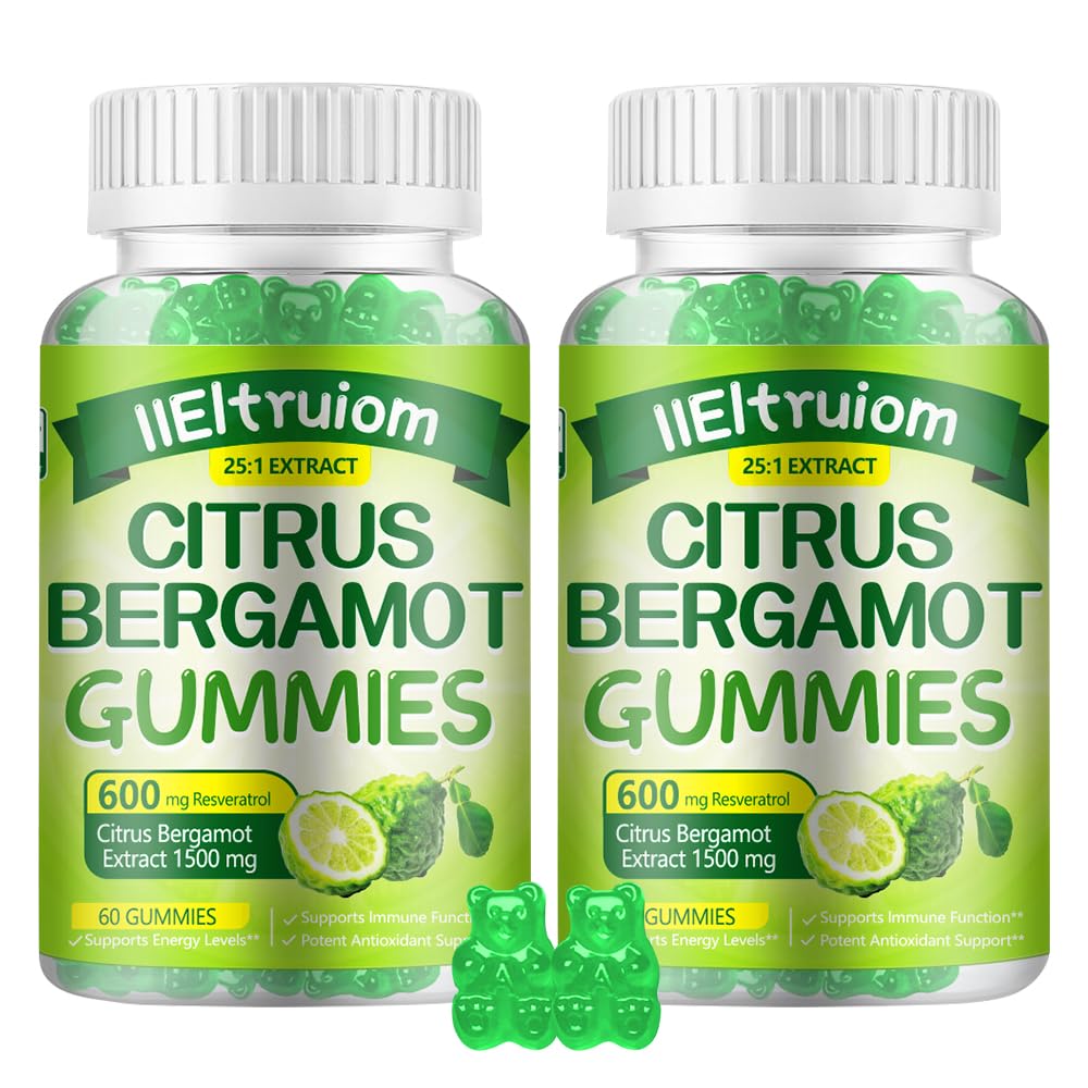 IIEltruiom Citrus Bergamot 1500mg Gummies for Healthy Cholesterol, 25:1 Extract from Italy Bergamot, Resveratrol & Niacin - Gluten Free, 120 Count