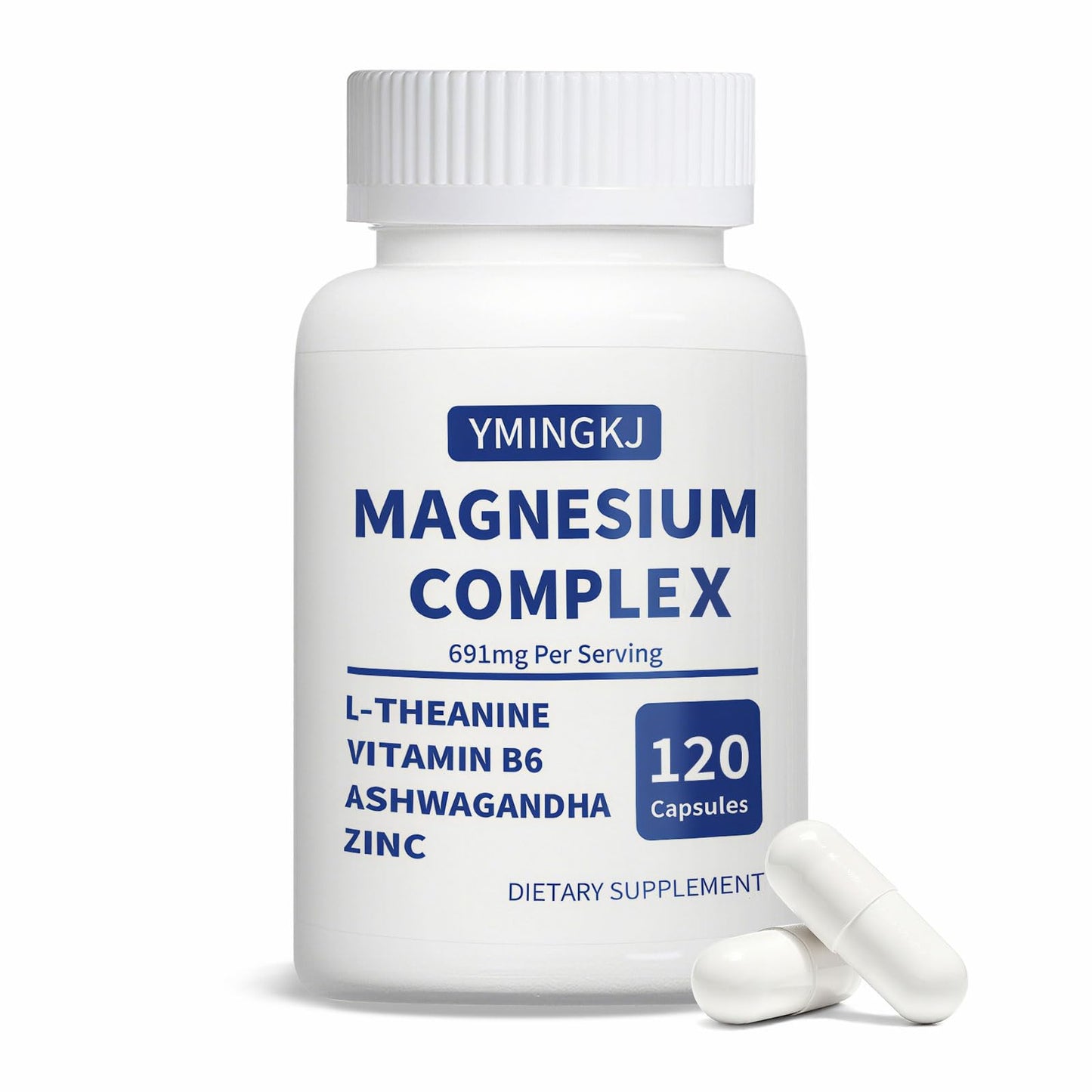 YMINGKJ Magnesium Complex Supplement 350 mg Capsule, 120 Count, with Glycinate, L-Theanine, Ashwagandha & Zinc, Vegan