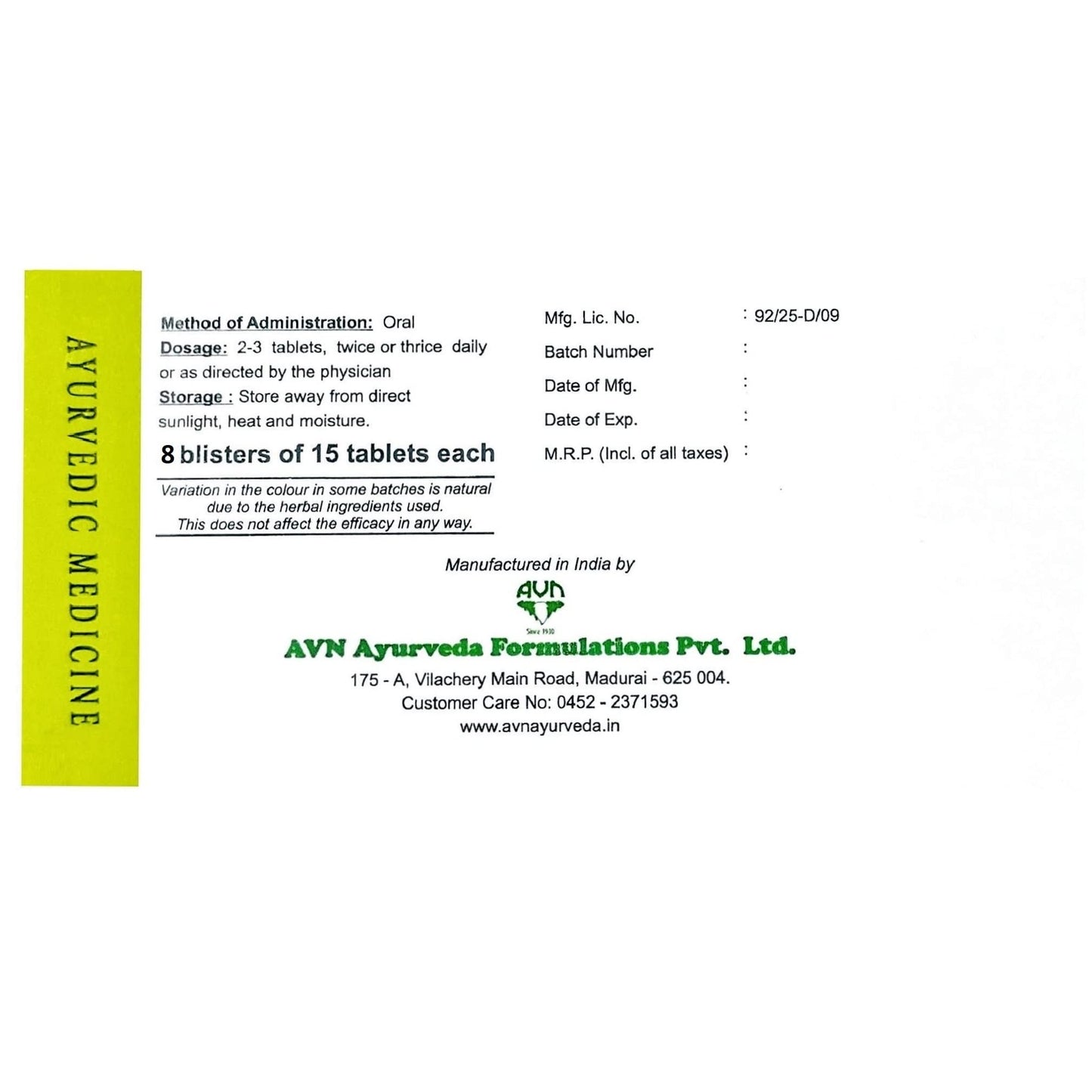 AVN Ayurveda Norbepee Ayurvedic Tablets 120 Tablets