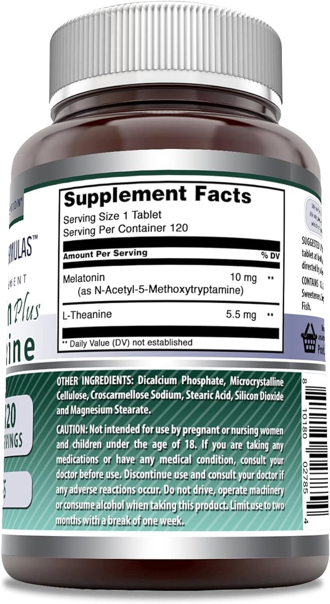 Amazing Nutrition Melatonin 10 mg plus L-Theanine 5.5 mg Supplement Tablets, Non-GMO, Gluten Free, Made in USA, 360 Tablets