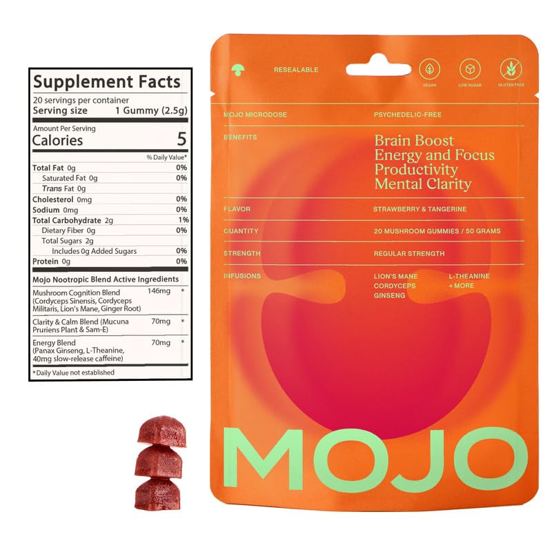 Mojo Focus Gummies with Lion’s Mane, Cordyceps, Ginseng & SAM-e, 2 Pack