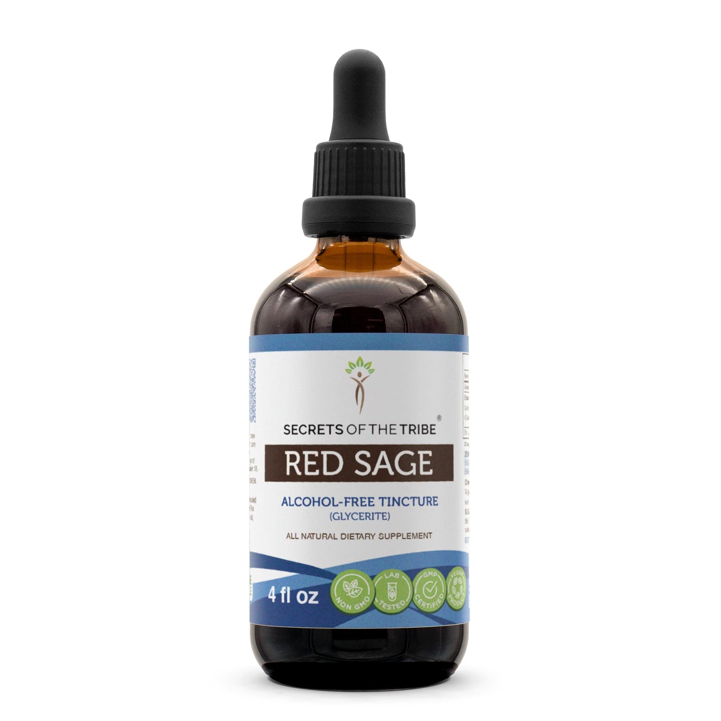 Secrets of the Tribe Red Sage Tincture Alcohol-Free Extract, Red Sage (Salvia Miltiorrhiza) Dried Root Tincture Supplement, 4 Capsules