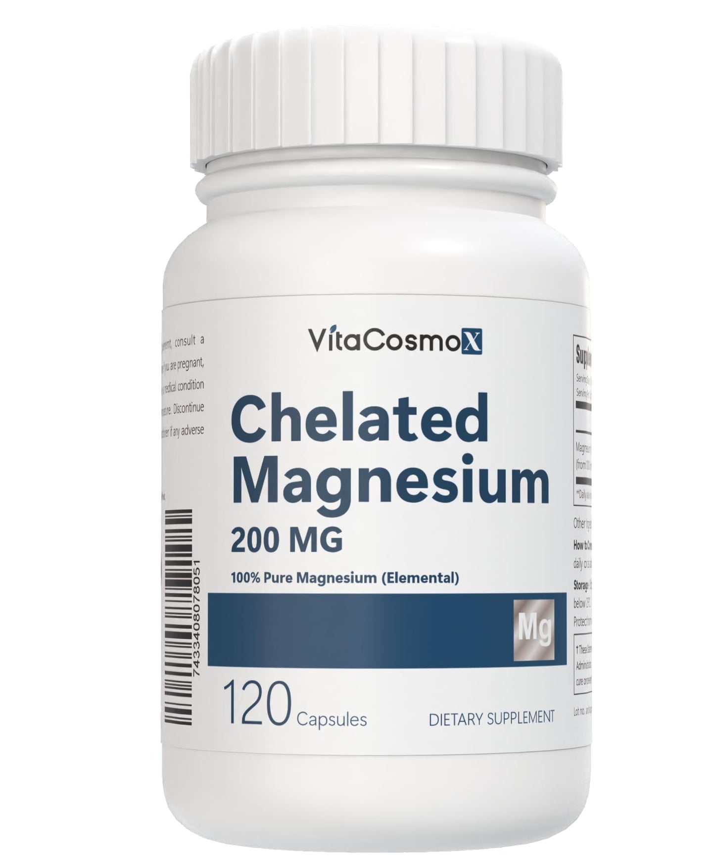 VitaCosmoX Chelated Magnesium Bisglycinate 200mg Capsules, 120 Capsules