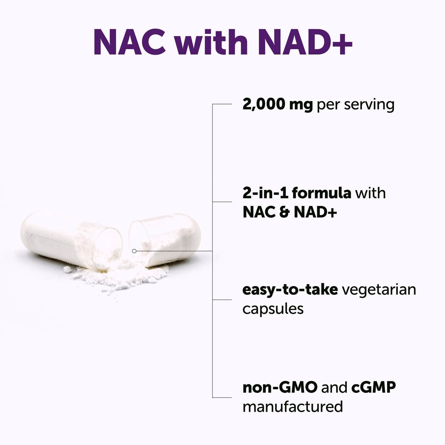 Micro Ingredients NAC with NAD+ 2000 mg Capsules, 240 Count