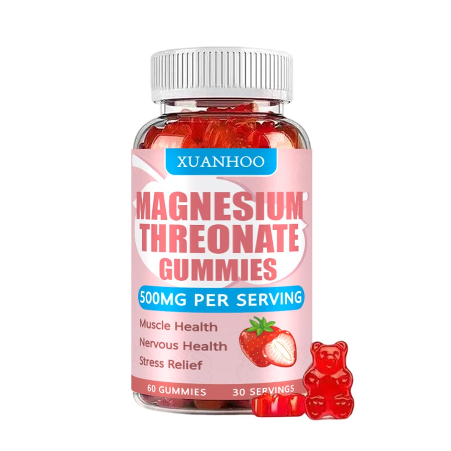 Xuanhoo Magnesium Threonate Gummies, 60 Gummies, Strawberry Flavor, 250mg Magnesium per Gummy