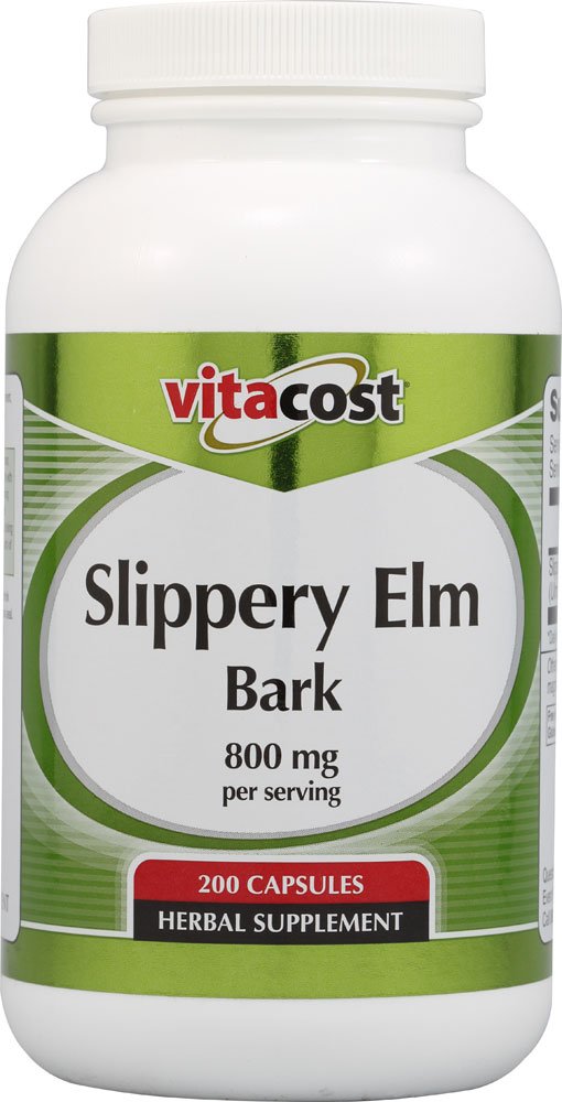 Vitacost Brand Slippery Elm Bark 800 mg per serving Capsules, 200 Capsules