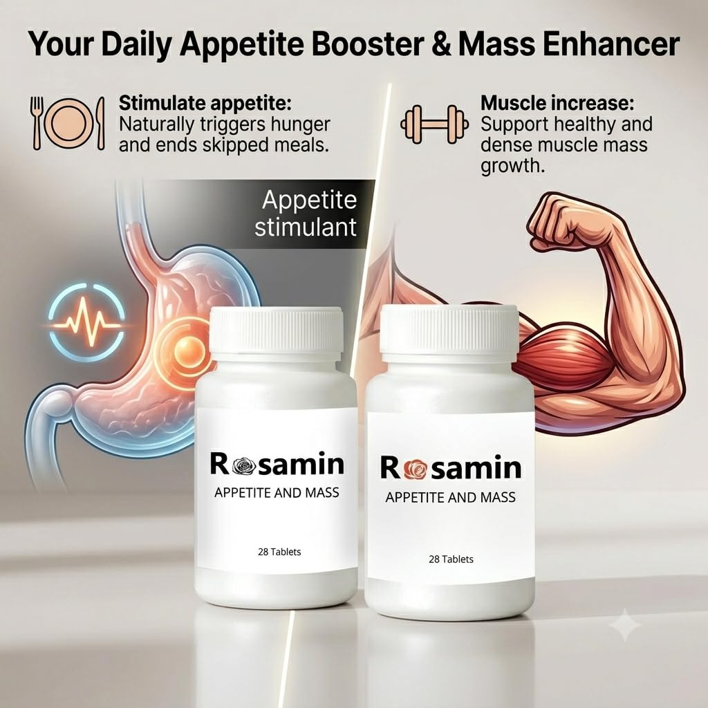 Rosamin Weight Gaining Pills: Dual Appetite Booster & Mass Enhancer Capsules, 56 Capsules