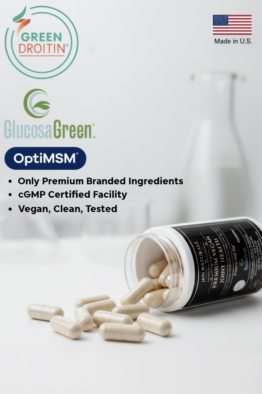 J&N Naturals Vegan Glucosamine Chondroitin MSM Joint Support Supplement 120 Capsules