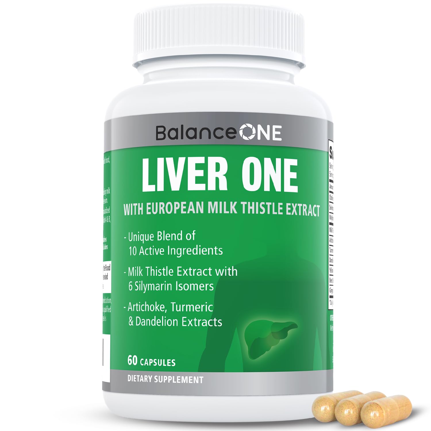 Balance ONE Liver Support Supplement with Milk Thistle, Molybdenum, Dandelion Root & Choline – Liver Health & Detox Support, 60 Capsules