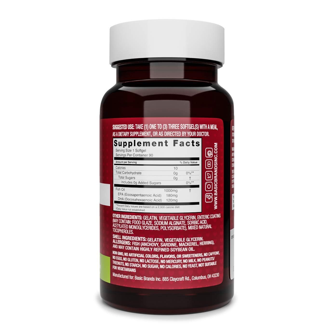 Basic Brands Smart Heart Odorless Omega-3 Fish Oil 1000 mg Softgel 90 Count