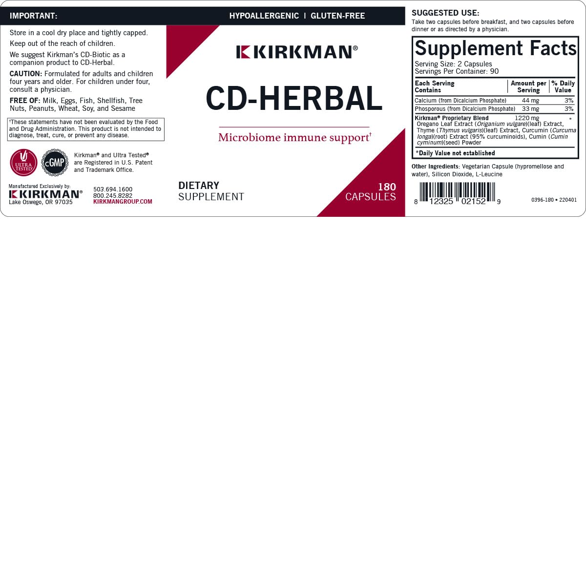 Kirkman CD-Herbal - Hypoallergenic Capsules 180