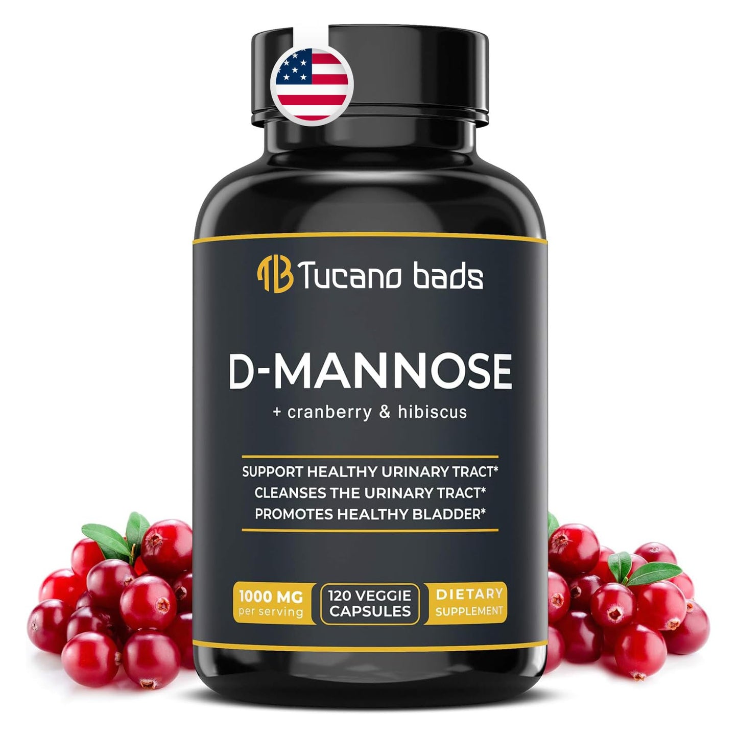 Tucano Bads D-Mannose 1000mg Capsules with Cranberry and Hibiscus for Urinary Tract Support, 1 Count