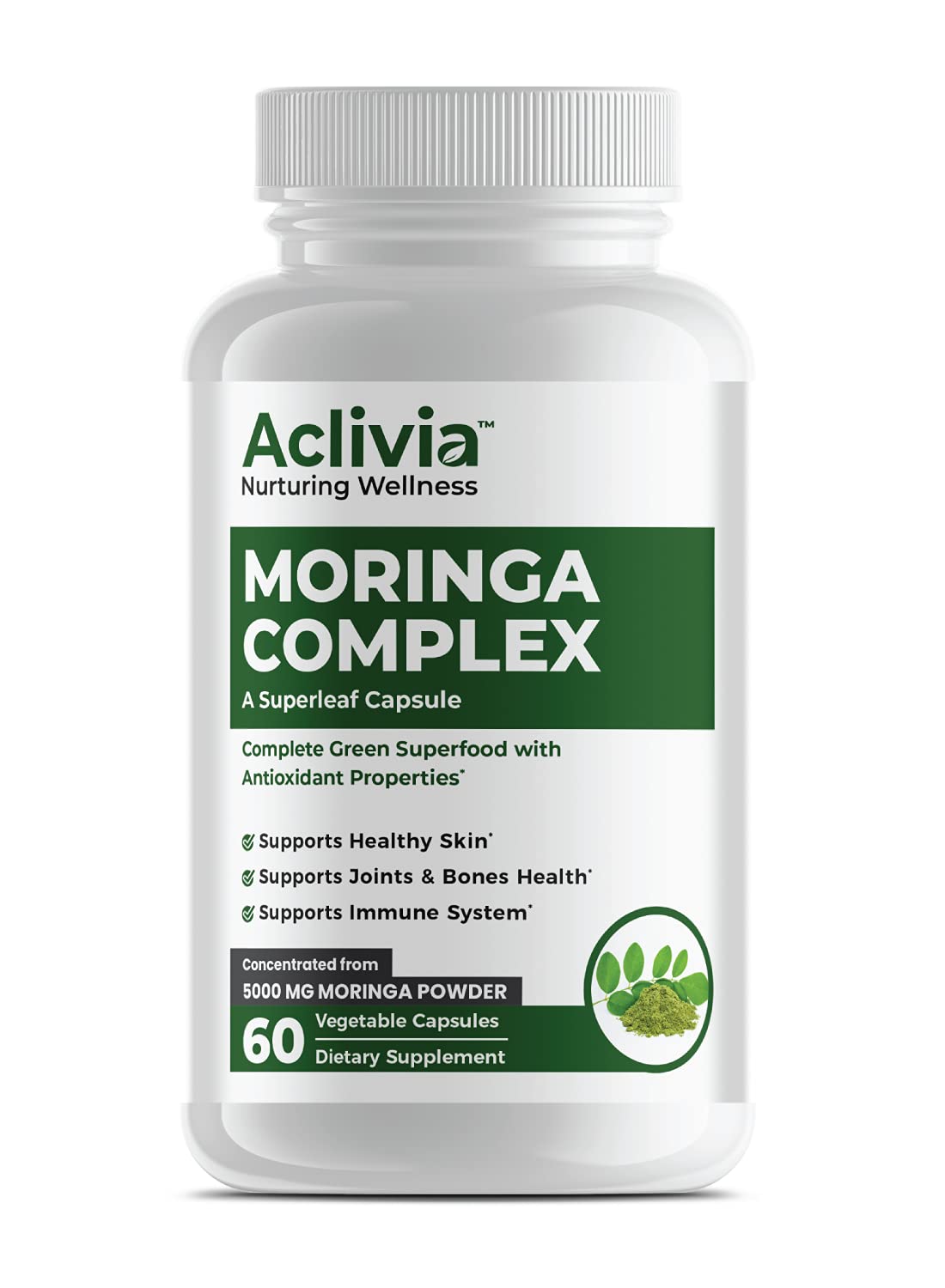 Aclivia Moringa Complex Maximum Strength Moringa Oleifera Leaf & Seed Supplement Capsules, 60 Capsules