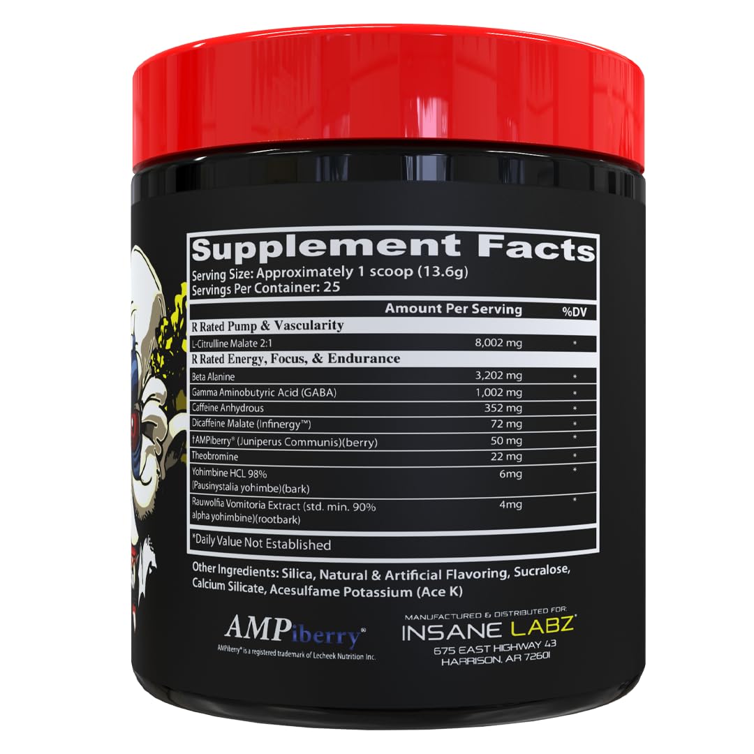 Insane Labz Psychotic Rated-R High Stimulant Pre Workout Powder, 12 Ounce