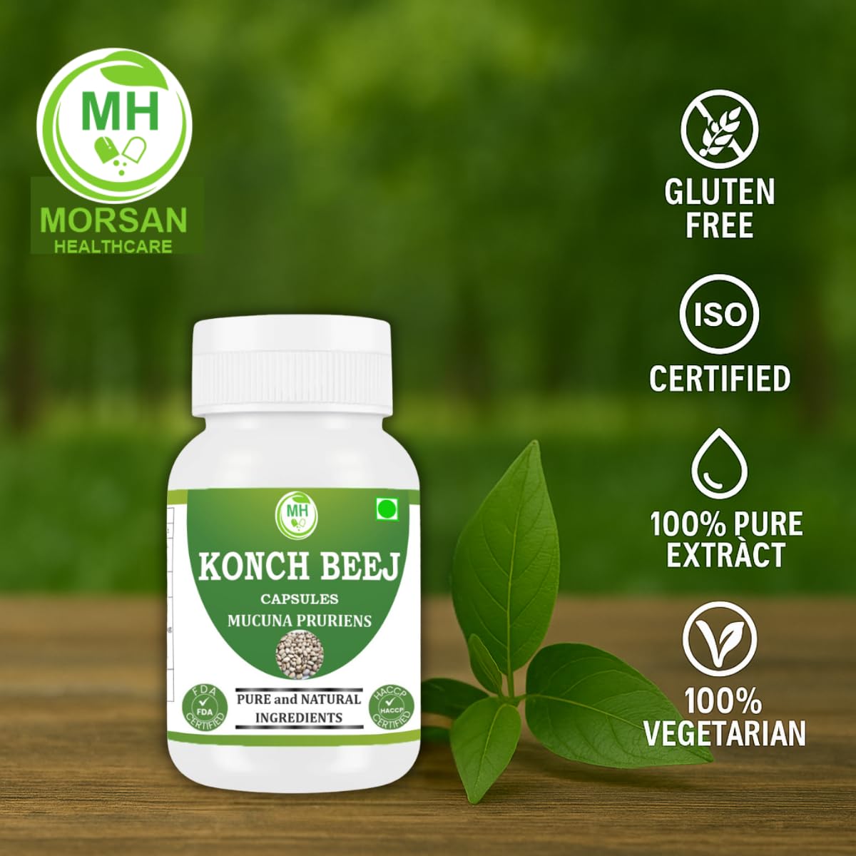 Morsan Healthcare Kaunch Beej Capsules, Mucuna pruriens, 240 Count