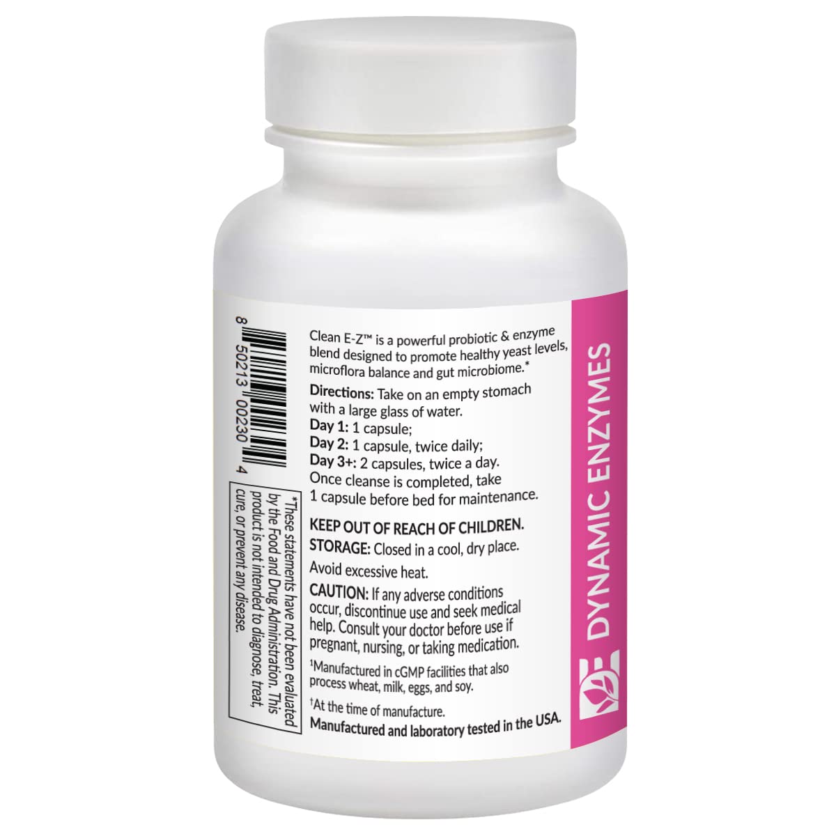 Dynamic Enzymes Clean E-Z Enzymes + Probiotics – Chitosanase Enzyme Blend with Shelf-Stable Probiotics – Supports Gut & Microbiome Balance – Empty Stomach Cleanse Support, 60 Capsules