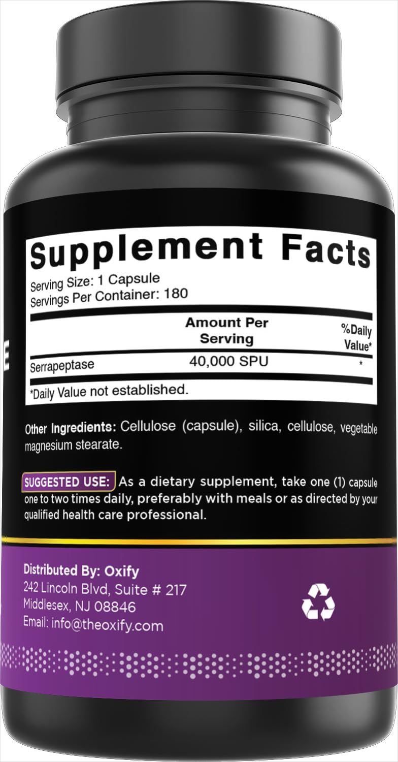 Oxify Serrapeptase 40,000 SPU Capsules 180 Count