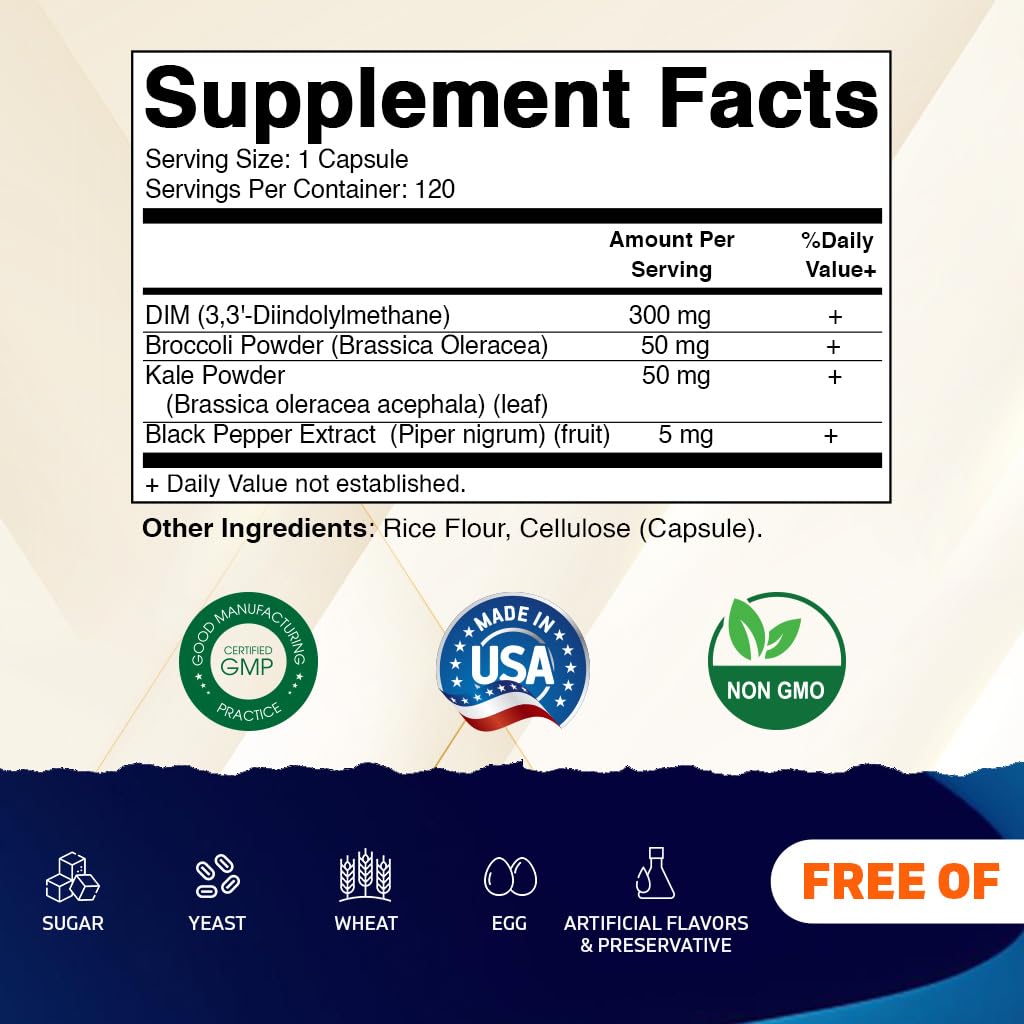Vitamatic DIM Supplement Complex for Women & Men 300mg, 120 Veg Capsules