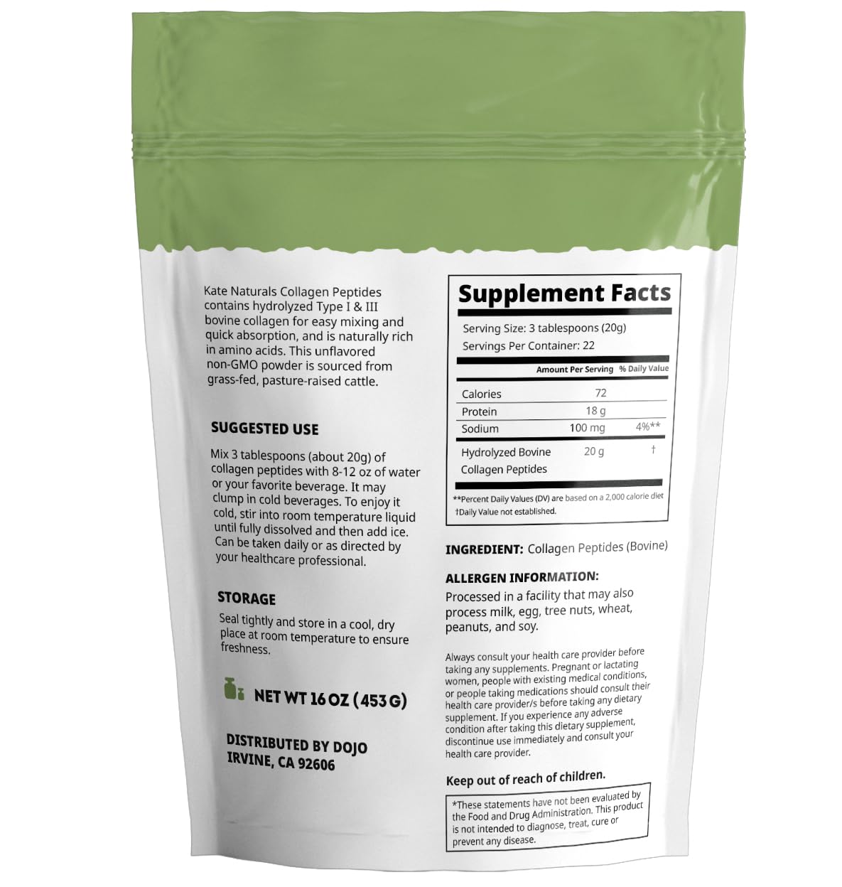 Kate Naturals Collagen Peptides Powder for Hair, Skin, Nails, & Joints, 16 oz