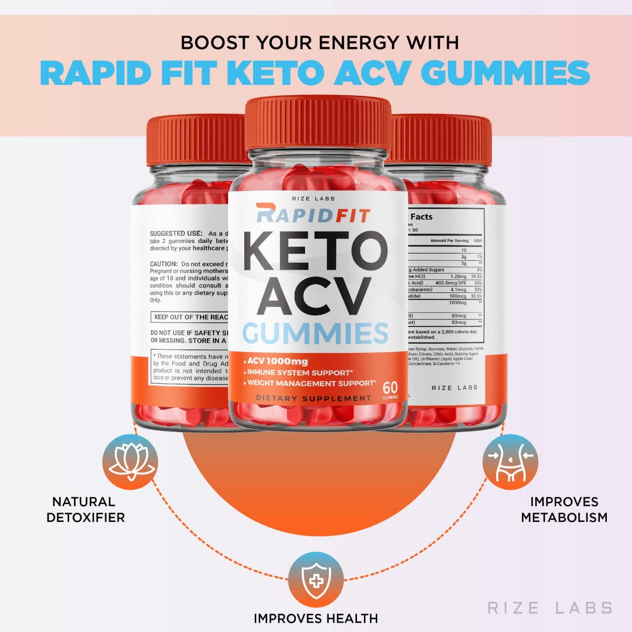 rize labs Rapid Fit Keto ACV Gummies for Advanced Weight Loss with Apple Cider Vinegar Supplement Belly Fat Extra Strength 60 Gummies