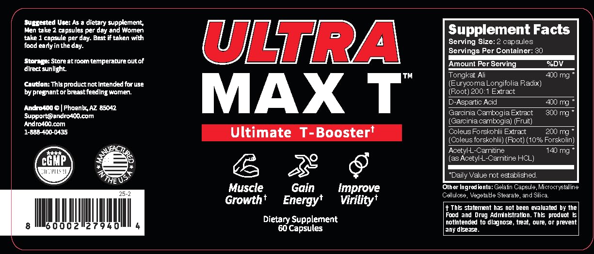 Andro400 Ultra Max T Maximum Strength T-Support Complex Capsules 120 Count