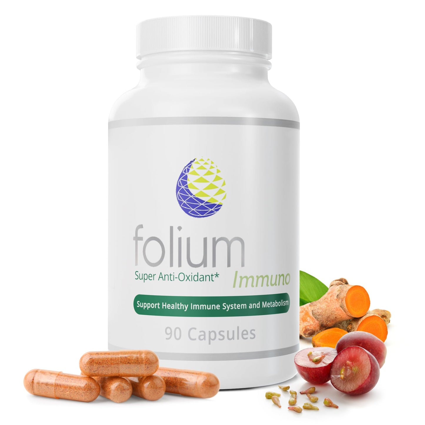 Generic Folium Immuno Inflammation Support Supplement-Pine Parts, GrapeSeed, Ginger, Turmeric, Green Tea, White Pepper & Pomegranate Capsule, 1