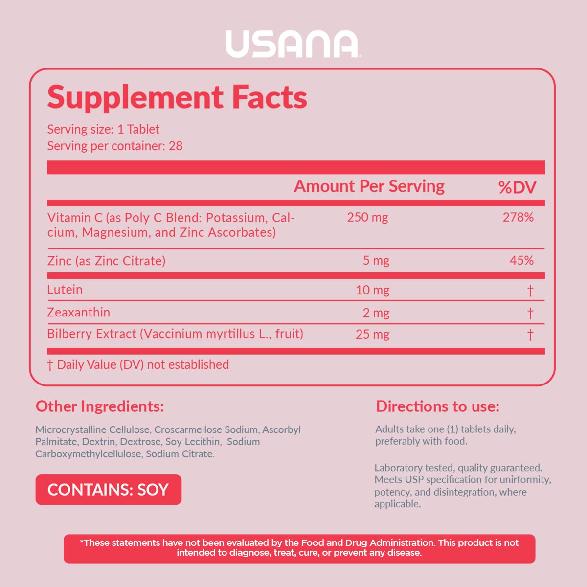 USANA Visionex DS with Lutein Zeaxanthin Tablets, 28 Count