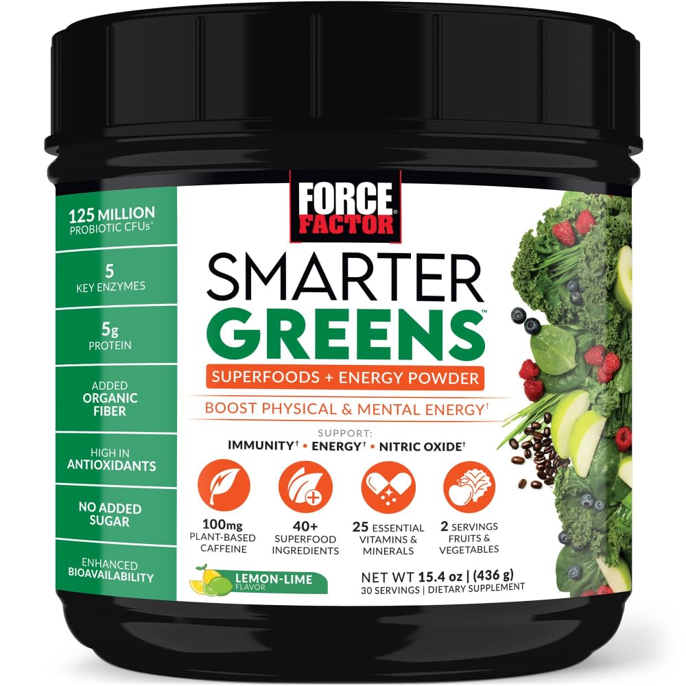 Force Factor Smarter Greens Superfoods + Energy Powder, 15.4 Ounce