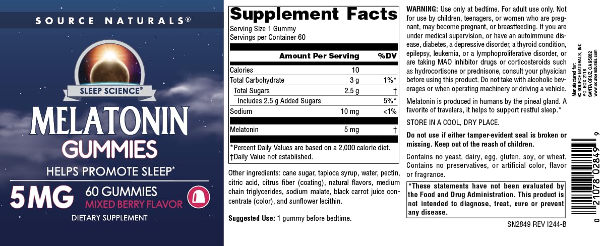Source Naturals Sleep Science Melatonin 5 mg Gummies, 60