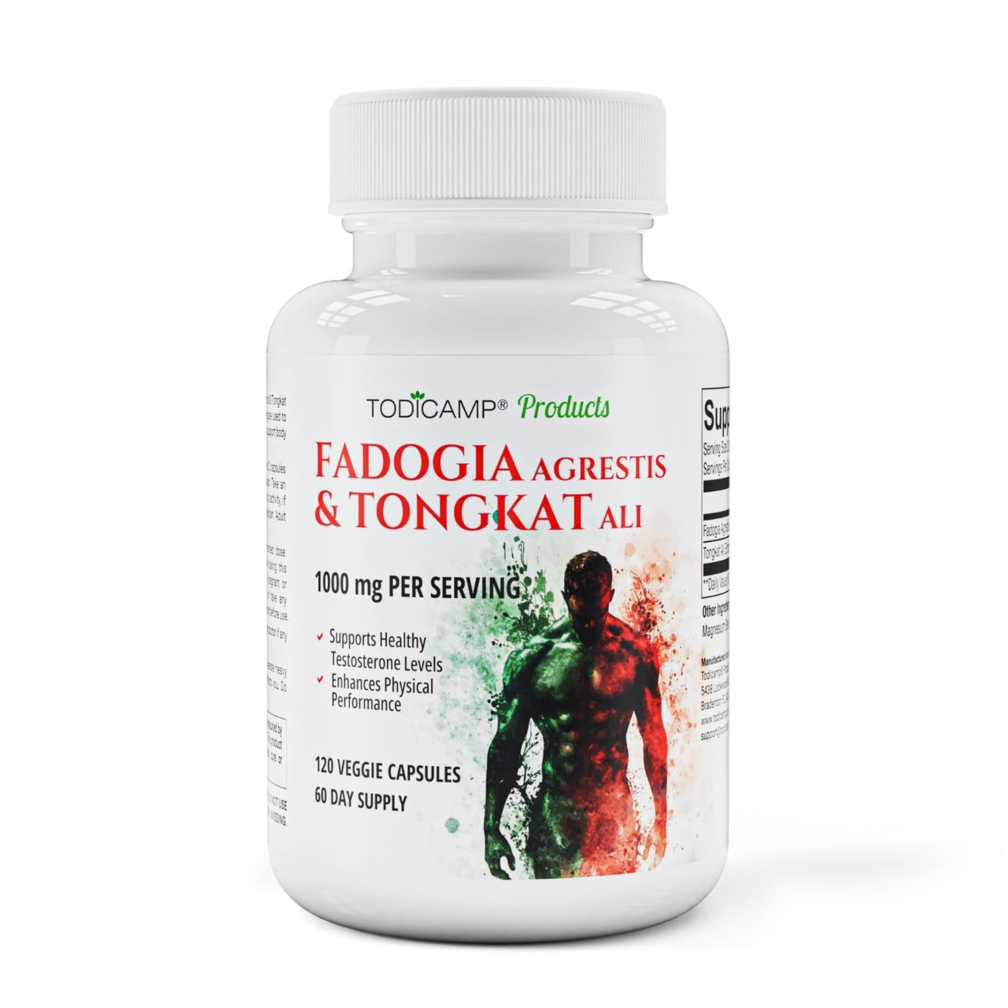 TODICAMP Fadogia Agrestis 20:1 with Tongkat Ali 1000mg Complex Longjack Tongkat Ali Extract with Fadogia Agrestis 600mg Capsules, 120 Count