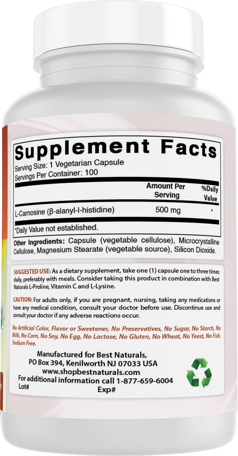 Best Naturals L-Carnosine 500 mg Tablet, 200 Tablets