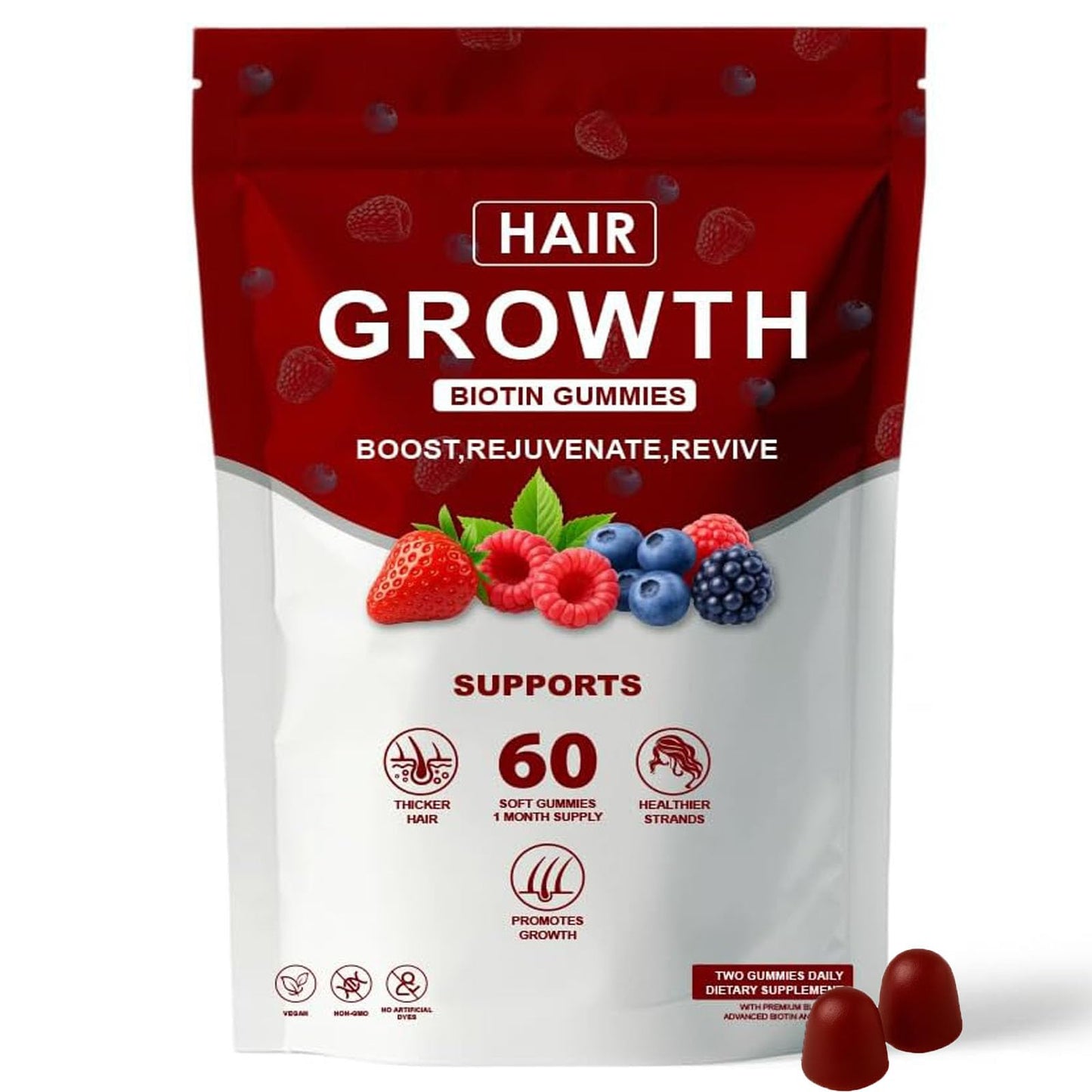 Neonomicon Hair Growth Gummies with Biotin, Vitamin C & E, Rosemary, Saw Palmetto – Supports Healthy Hair Growth & Strength, Skin & Nail Care – Mixed Berry Flavor, 60 Gummies