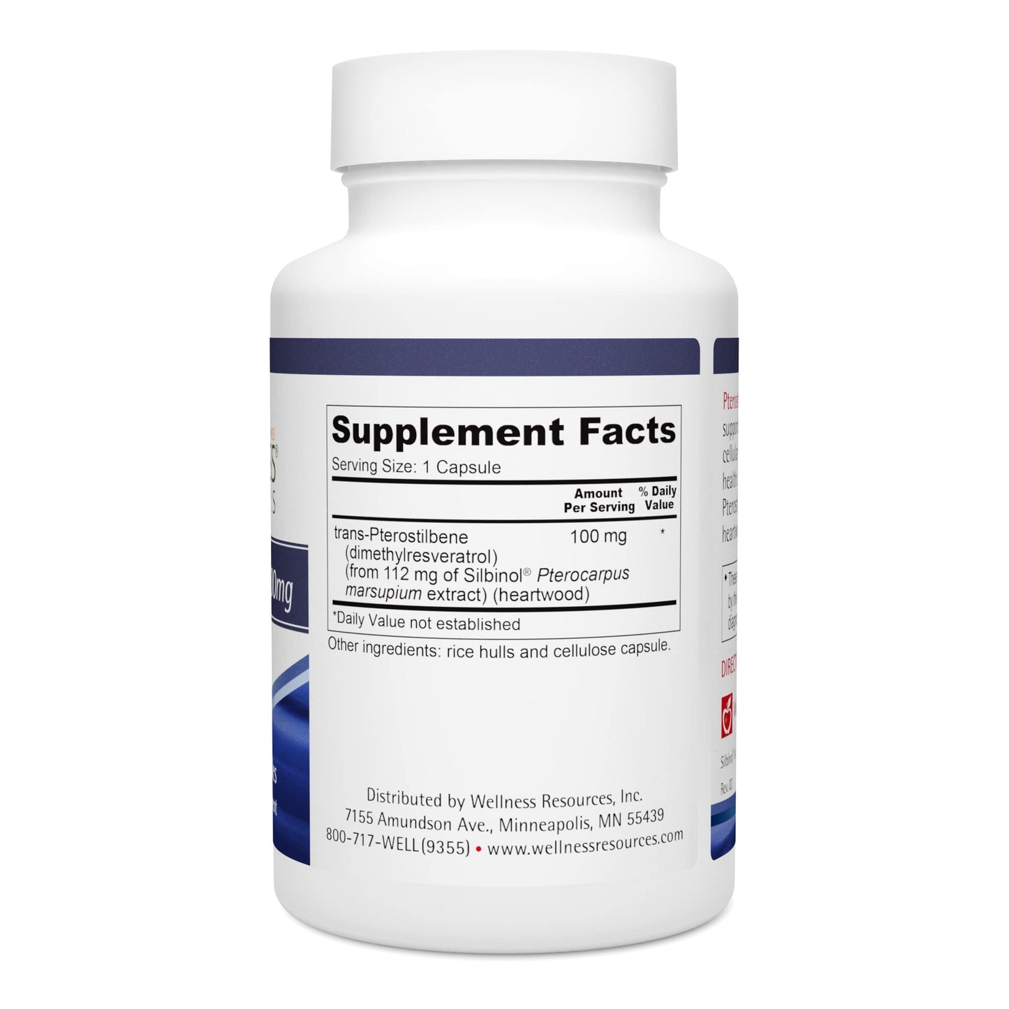 Wellness Resources Pterostilbene Natural Source Silbinol Trans-Pterostilbene 100mg Capsule 90 Count
