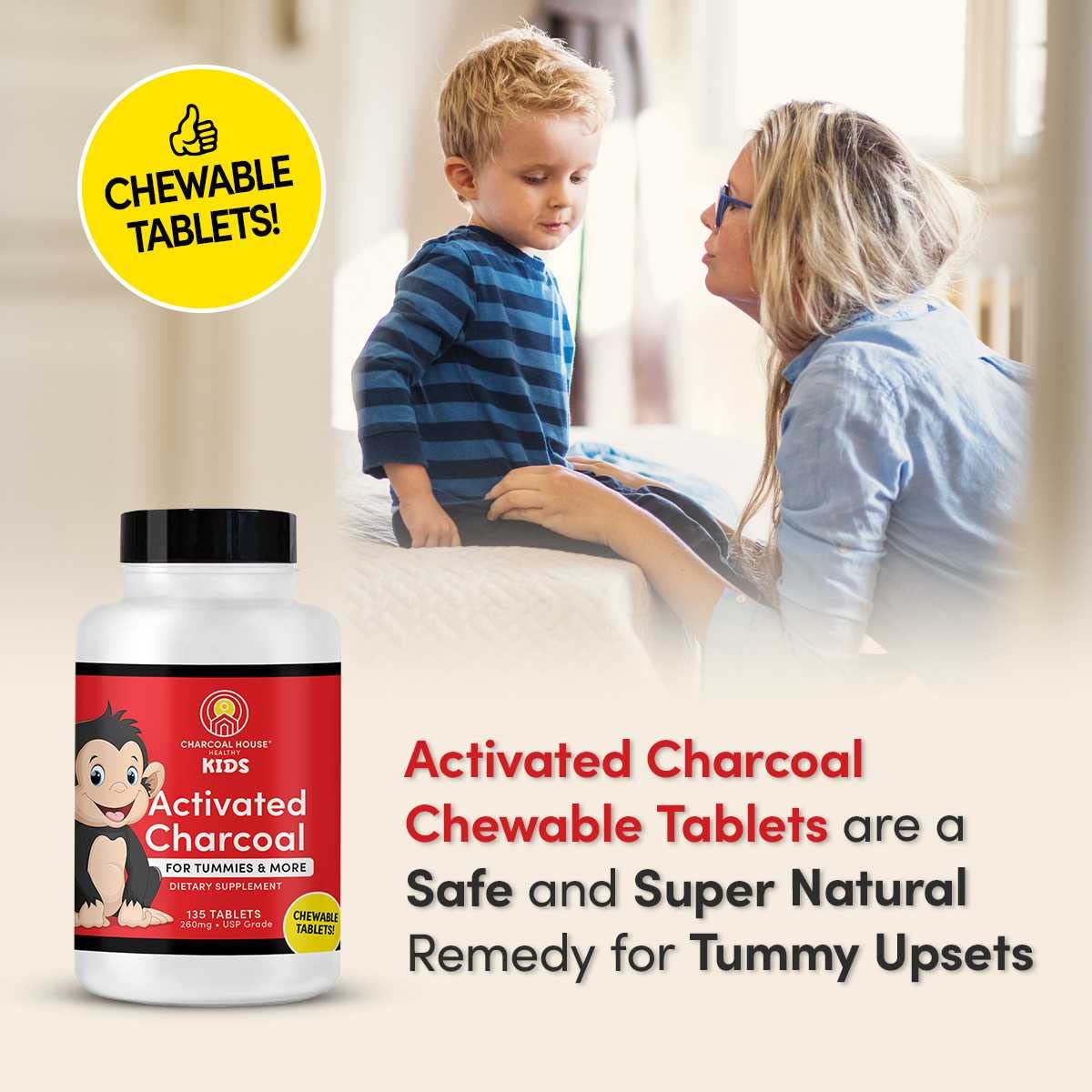 Charcoal House Chewable Activated Charcoal Tablet for Kids 135 ct