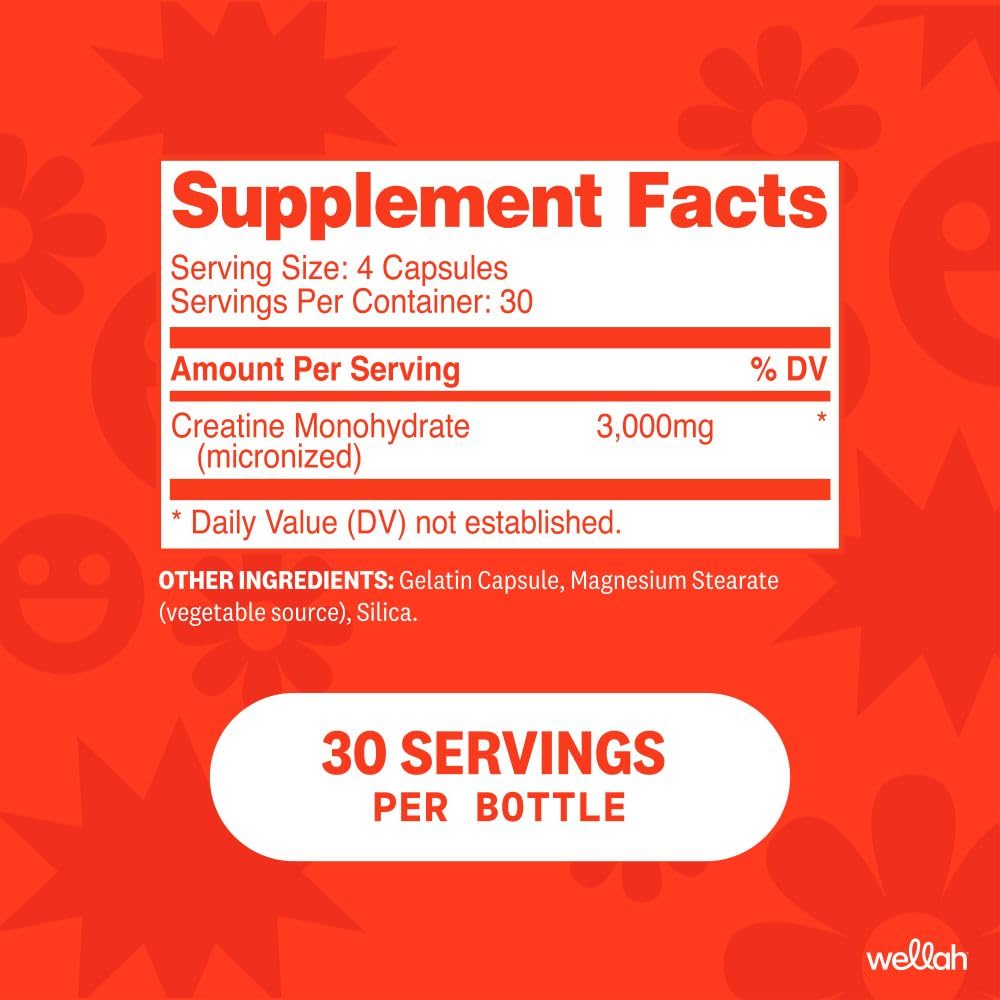 Wellah Creatine Monohydrate Capsules 3000 mg, 120 Capsules