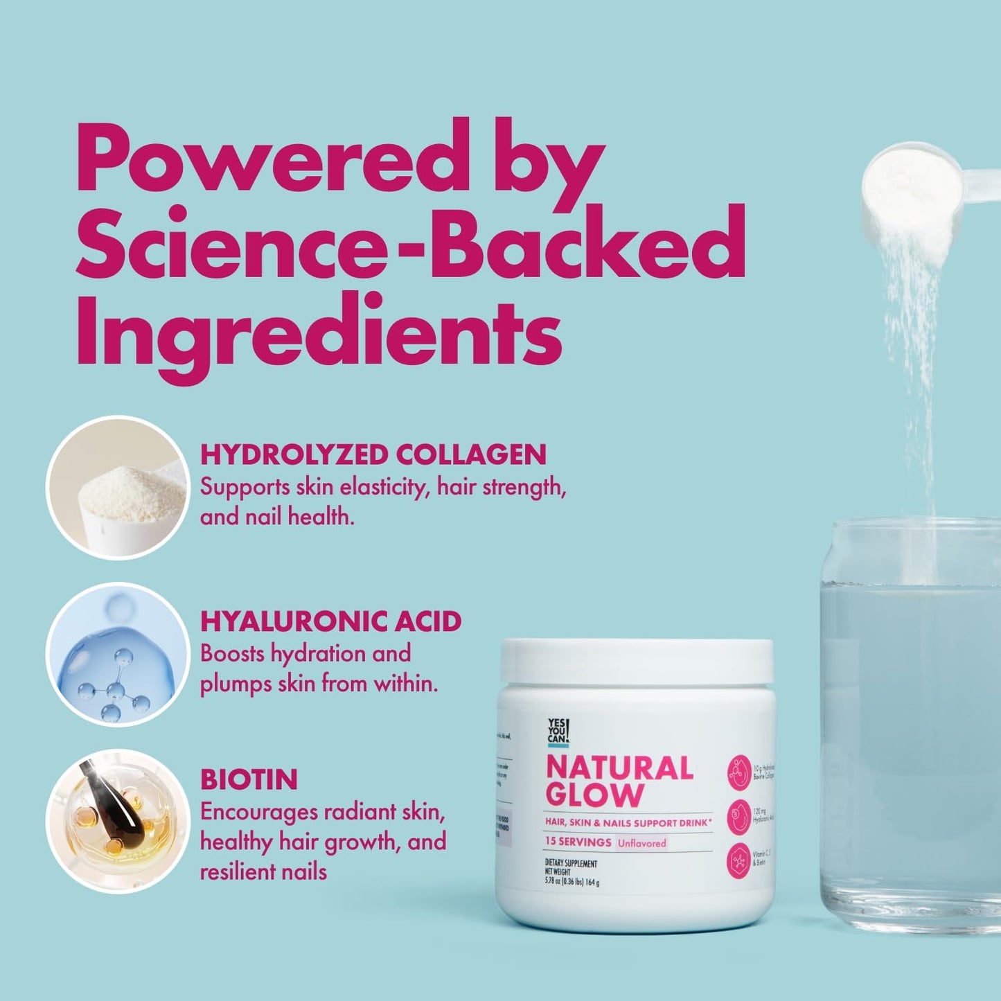 Yes You Can! Natural Glow Beauty Collagen Powder 6 Ounces