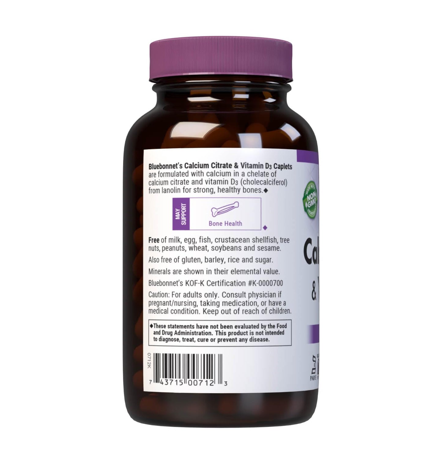 BlueBonnet Calcium Citrate with Vitamin D3 180 Caplets