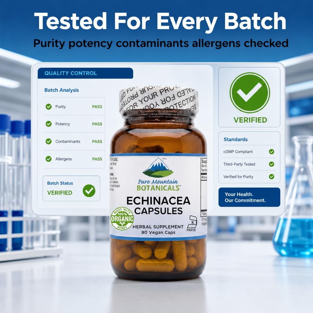 Pure Mountain Botanicals Echinacea Angustifolia Root 420mg Capsules, 90 Count