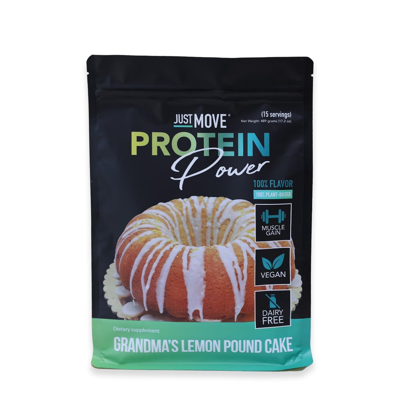 Just Move Protein Powder - Grandma's Lemon Pound Cake - Vegan (Plant Based) - 17.2 oz