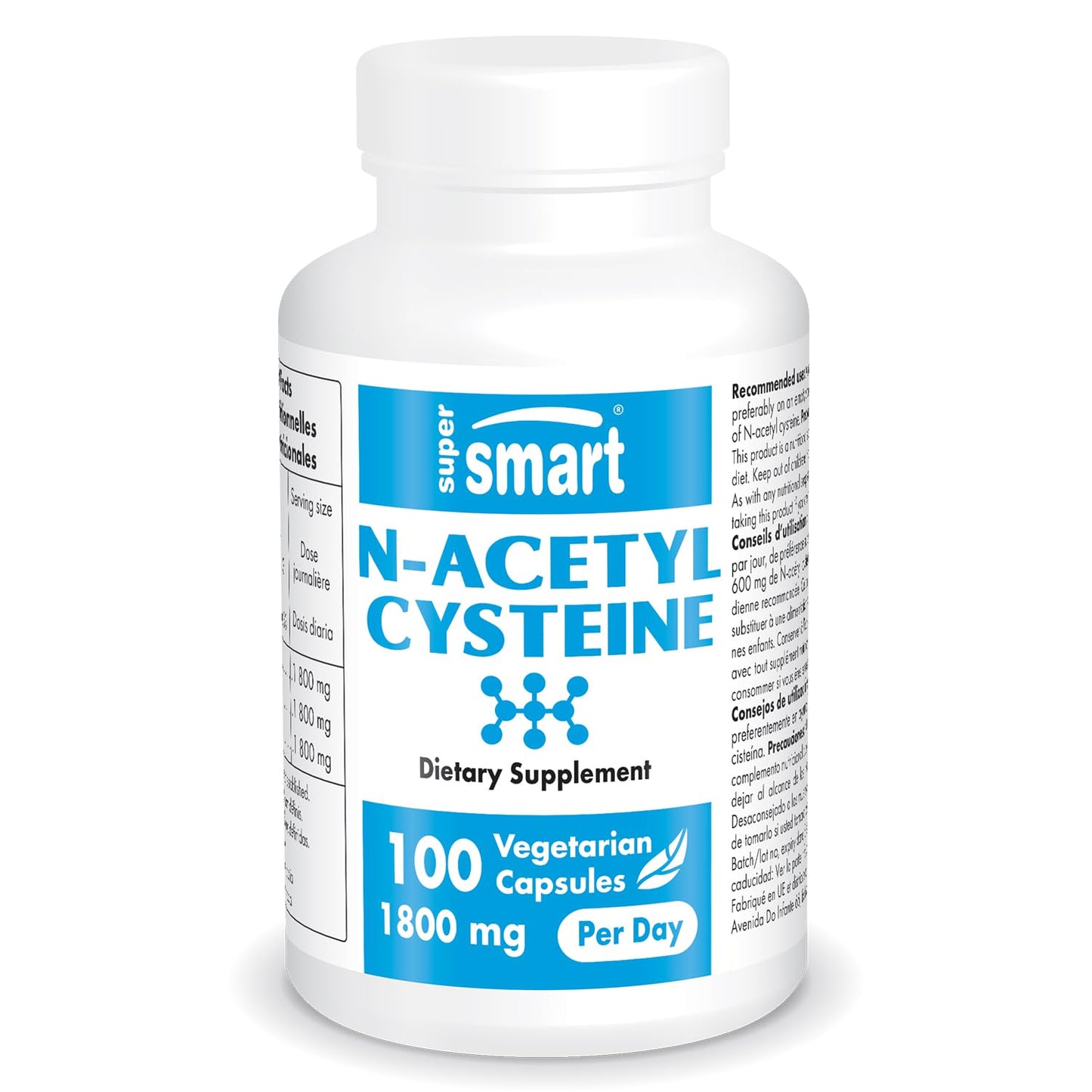 Supersmart N-Acetyl Cysteine 1800mg High Absorption NAC Supplement Glutathione Precursor, 100 Capsules