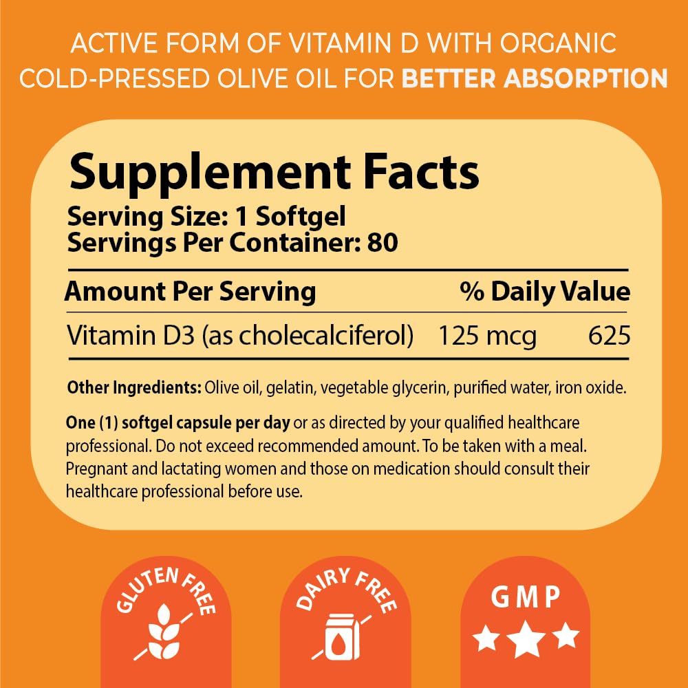 Pharma Nord D-Pearls 5000 iu (125 mcg) High Potency Vitamin D3 Softgels in Organic Olive Oil, 240 Count