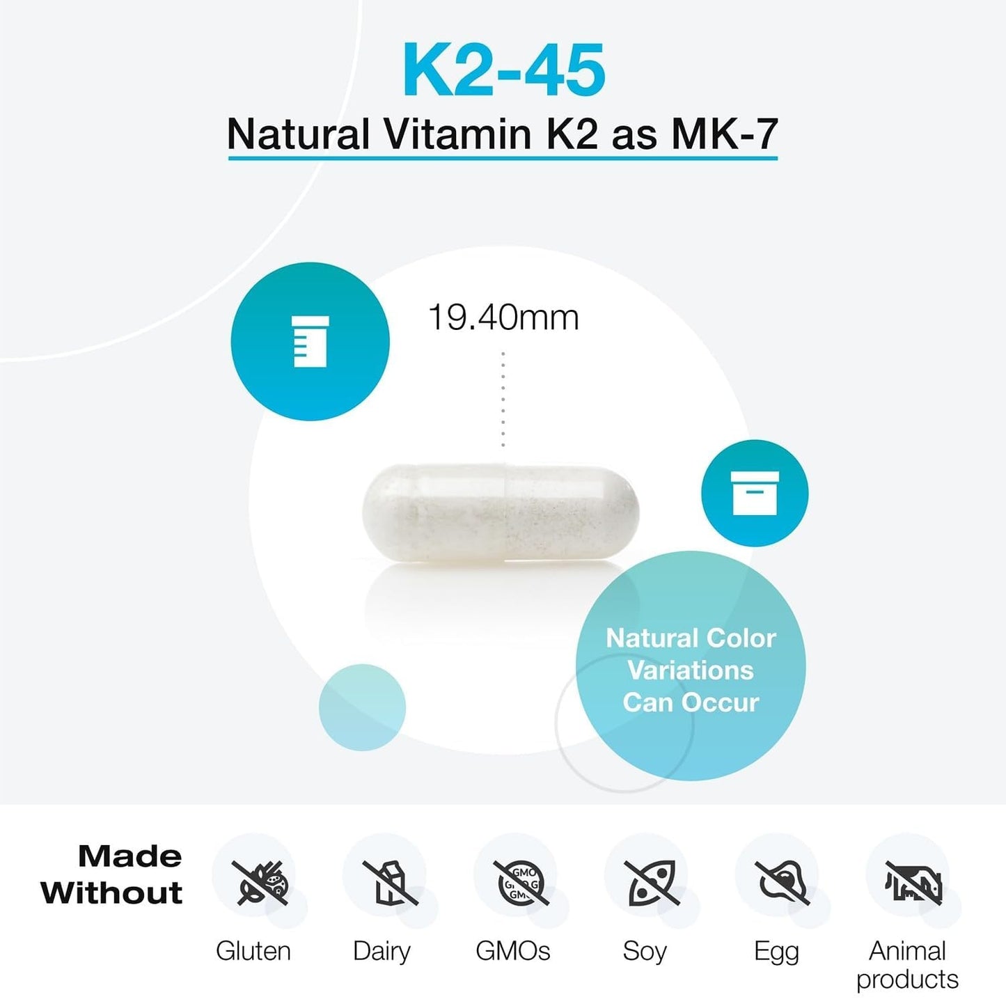 XYMOGEN K2-45 Vitamin K2 45 mcg Bone & Cardiovascular Support, 60 Capsules