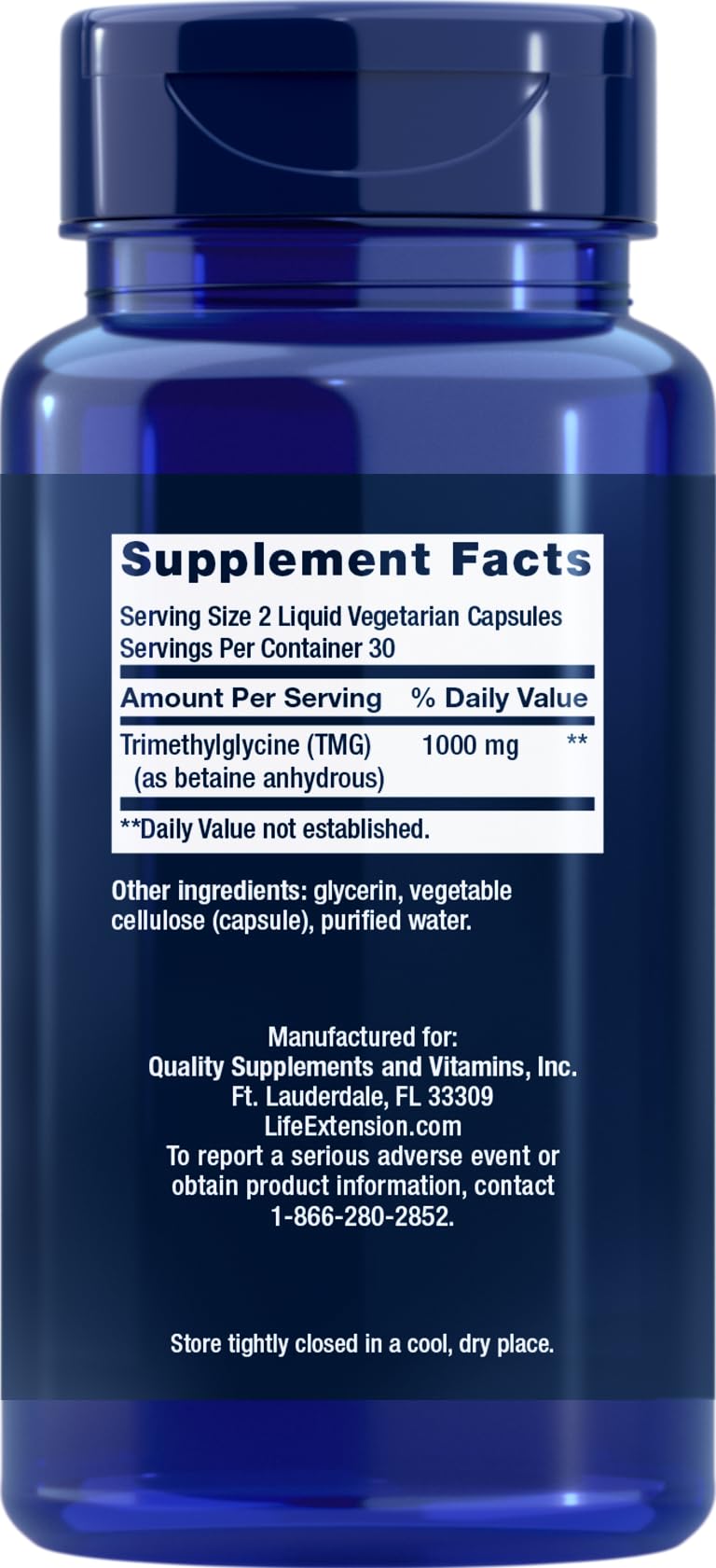 Life Extension TMG Liquid Vegetarian Capsules, 500 mg, 180 Capsules