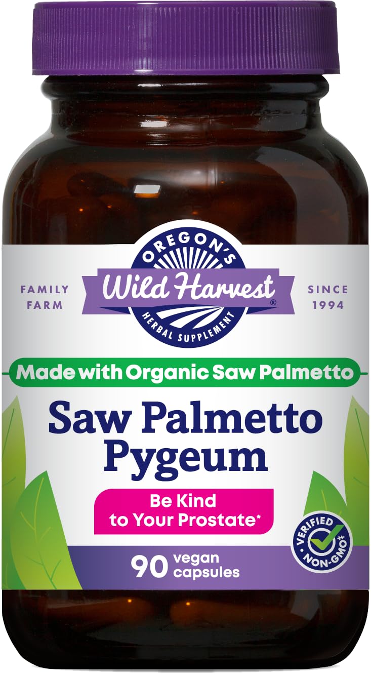 Oregon's Wild Harvest Organic Saw Palmetto Pygeum Herbal Supplement Capsules 90 Count