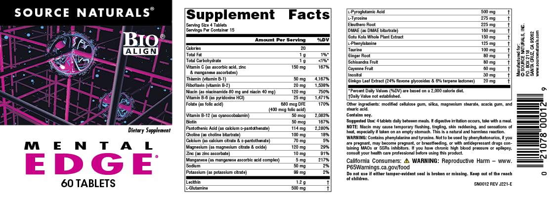 Source Naturals Mental Edge Brain Boosting Supplement, 60 Tablets