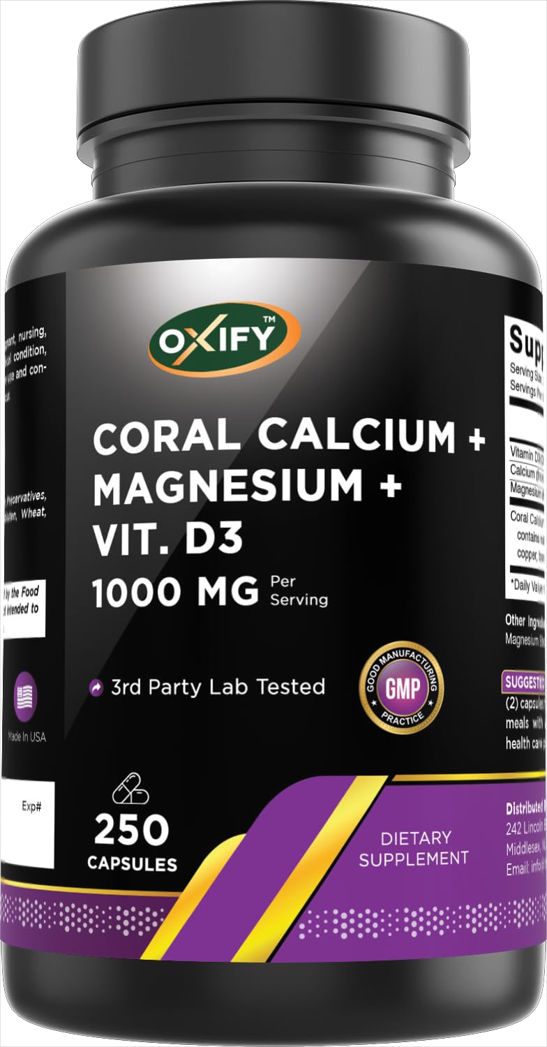Oxify Coral Calcium + Magnesium + Vit. D3 1000 mg Capsule, 250 Count