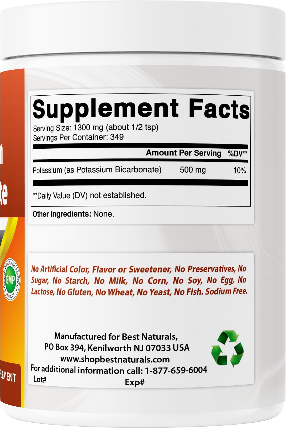 Best Naturals Pure Potassium Bicarbonate Powder, 16 oz